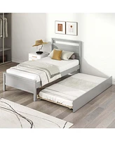 Twin Platform Bed with Trundle Pull-out Headboard & Footboard