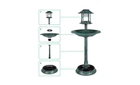 Slickblue Plastic Round Birdbath with Solar Light Elegant Outdoor Decor for Birds and Gardens