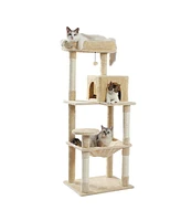 Slickblue Luxury Cat Tree Tower with Sisal Scratching Post, Cozy Condo, Top Perch, Hammock and Dangling Ball