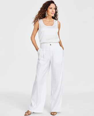 I.n.c. International Concepts Petite Linen-Blend High-Rise Pleated Wide-Leg Pants