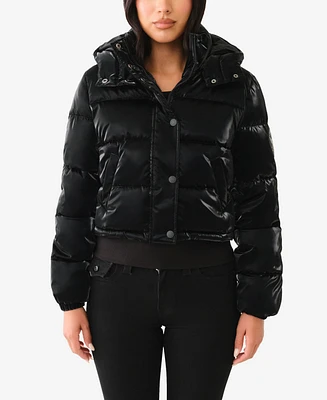 True Religion Women's Hooded Double Collar Puffer Jacket