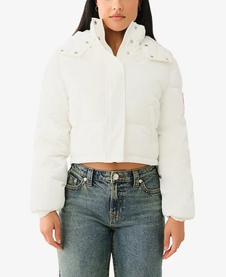 True Religion Women's Hooded Double Collar Puffer Jacket