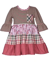 Bonnie Jean Little Girls Long Sleeved Mixed Print Tiered Dress