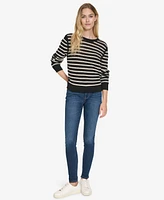 Nautica Jeans Women's Long Sleeves Pointelle Crew Neck Sweater