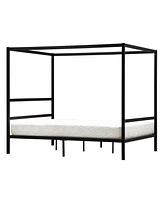 Slickblue King Size Black Iron Bed with Square Tube Frame and Mosquito Net - Elegant Design with Horizontal Headboard