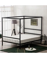 Slickblue King Size Black Iron Bed with Square Tube Frame and Mosquito Net - Elegant Design with Horizontal Headboard