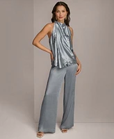 Donna Karan New York Sequin Embellished Satin Tank Wide Leg Pants