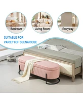 Storage Ottoman, Bedroom End Bench, Upholstered Fabric Storage Ottoman with Safety Hinge, Entryway Padded Footstool, Ottoman Bench for Living Room & B