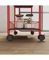 Red 6 Tier Slim Rolling Storage Cart, Mobile Shelving Unit with Wheels, Metal Wire Storage Shelving Rack with Baskets for Kitchen Bathroom Office Laun