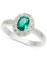 Charter Club Silver-Tone Green Stone & Crystal Halo Ring, Exclusively at Macy's