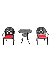 (Cushions In Random Colors)3-Piece Set Of Cast Aluminum Patio Furniture With Cushions
