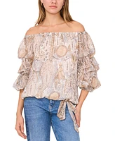 Vince Camuto Women's Paisley-Print Off-The-Shoulder Bubble 3/4-Sleeve Tie-Front Blouse