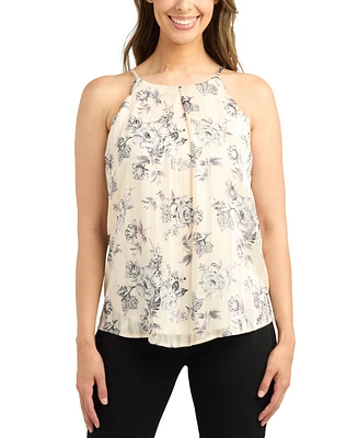 Bcx Juniors' Floral-Print Burnout Scalloped Halter Top