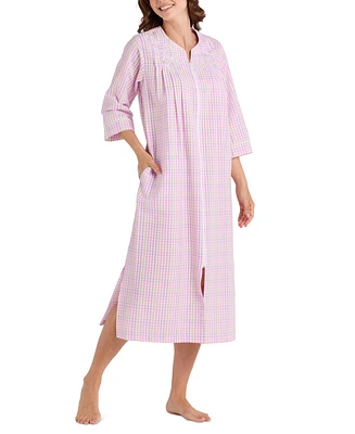 Miss Elaine Women's 3/4-Sleeve Zip-Front Seersucker Robe