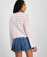 Hooked Up by Iot Juniors' Open-Heart-Stitch Pullover Sweater