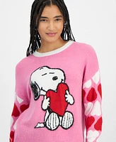 Hooked Up by Iot Juniors' Snoopy Love Long-Sleeve Pullover Sweater