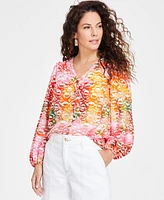 I.n.c. International Concepts Women's Keyhole V-Neck Blouse, Exclusively at Macy's