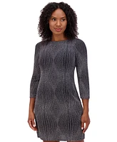 Jessica Howard Plus 3/4-Sleeve Glitter-Knit Sheath Dress