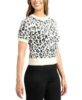 Bcx Juniors' Animal-Print Short-Sleeve Crewneck Sweater