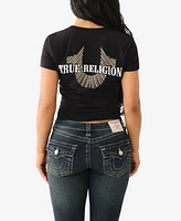 True Religion Women's Studded Horseshoe V Neck Tee