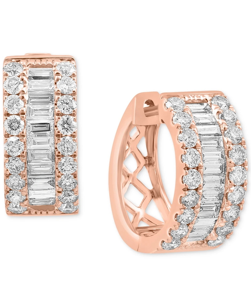 Effy Diamond Round & Baguette Huggie Small Hoop Earrings (1-1/5 ct. t.w.) in 14k Rose Gold, 0.5"