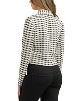 Bcx Juniors' Boucle Single-Button Long-Sleeve Cropped Jacket