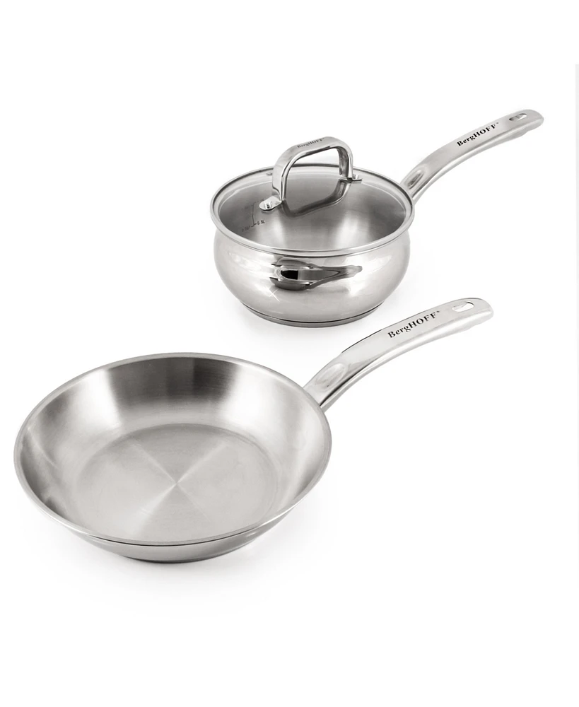 BergHOFF Belly Shape 3pc 18/10 Stainless Steel Fry Pan & Saucepan Cookware Set with Glass Lid