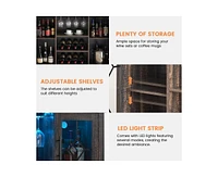 gaomon Wine Bar Cabinet with Led Light,Home Coffee Cabinet with Wine and Glass Rack,Kitchen Buffet Sideboard with Storage,Liquor Cabinet for Bar,Dinin