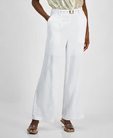 Bar Iii Women's Belted High-Rise Wide-Leg Pants, Exclusively at Macy's