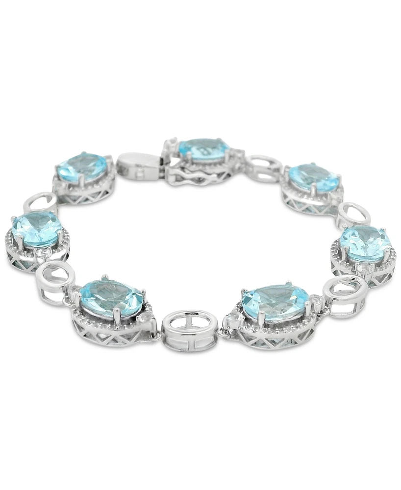 Blue Topaz (17 ct. t.w.) & White Topaz (7 ct. t.w.) Oval Halo Link Bracelet in Sterling Silver