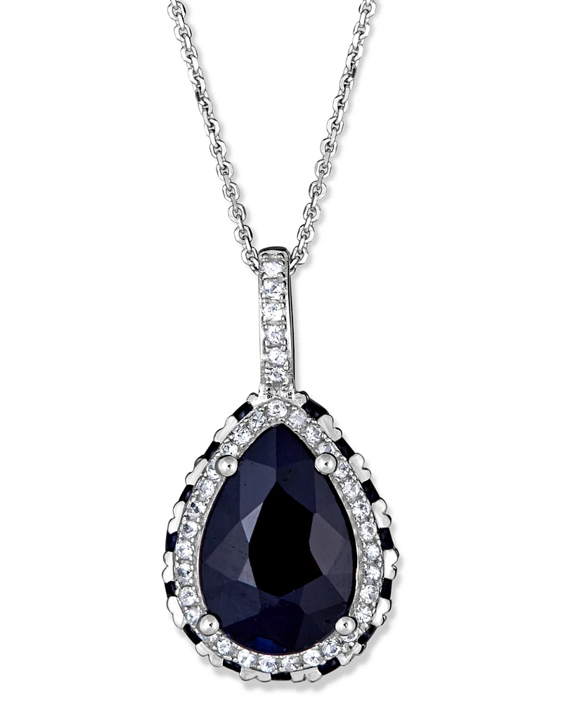 Sapphire (4-1/2 ct. t.w.) & White Sapphire (3-1/2 ct. t.w.) Pear Halo 18" Pendant Necklace in 10k White Gold