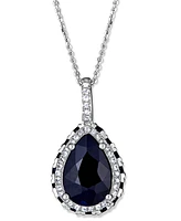 Sapphire (4-1/2 ct. t.w.) & White Sapphire (3-1/2 ct. t.w.) Pear Halo 18" Pendant Necklace in 10k White Gold