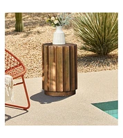 LuxenHome Weathered Copper Cement Fluted Round Indoor Outdoor Side and End Table