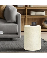 LuxenHome Off White with Speckled Gray Cement Round Indoor Outdoor Side and End Table