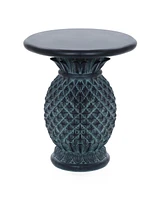 LuxenHome Patina Gray MgO Pineapple Outdoor Side Table