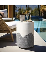 LuxenHome Gray and White Cement Round Outdoor Side Table