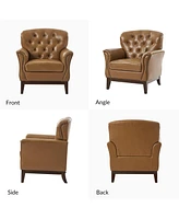 Hulala Home Eugene Traditional Genuine Leather Chair with Tufted Wing Back and Solid Wood