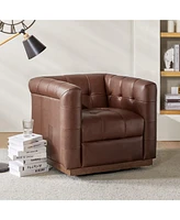 Gabriel Mid-Certury Modern Genuine Leather Swivel Club Chair with