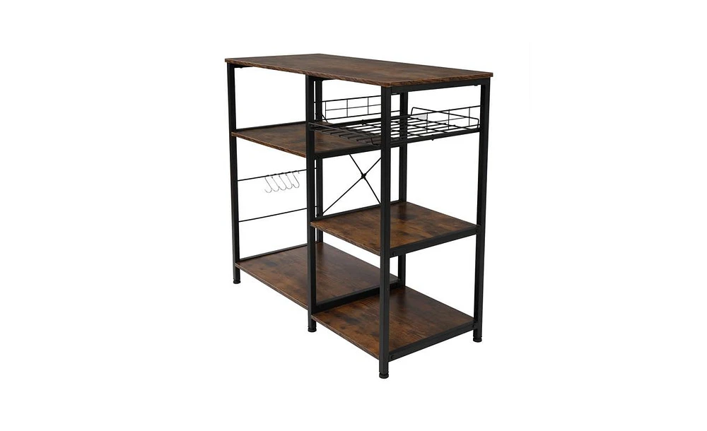 Slickblue 3-Tier Industrial Kitchen Baker's Rack with Utility Storage, Microwave Stand, and Workstation Shelf