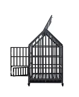 Slickblue Heavy Duty Dog Cage with Roof and Window - Secure Pet Crate for Indoor/Outdoor Use