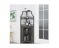 gaomon Corner Bar Cabinet, Wine Bar Cabinet with Glass Holder and Large Storage Space, Coffee Bar Cabinet with Mesh Door and Adjustable Shelf, Dark Wo