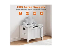 Gaomon Storage Chest, Upholstered Storage Trunk with 2 Safety Hinges, Storage Bench, Flip-Top Toy Chest for Entryway, Bedroom, Living Room, White