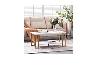 Slickblue Simple Double-layer Golden Iron Pipe Marble Pvc Coffee Table Rectangular