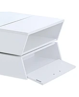 Slickblue Glass-Top Coffee Table with Open Shelves and Cabinets – Geometric Style, Modern 2-Tier Cocktail Table with Ample Storage for Living R