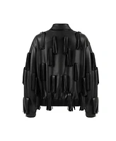 Nocturne Women's Fringe Detail Faux Leather Jacket