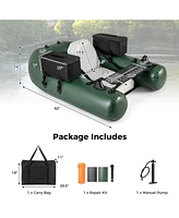 Costway Inflatable Fishing Float Tube with Fish Ruler Angling Base 2 Storage Pockets Pump