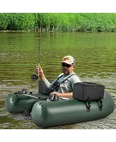 Costway Inflatable Fishing Float Tube with Fish Ruler Angling Base 2 Storage Pockets Pump