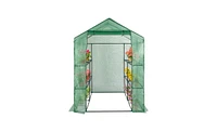 Slickblue Pipe Greenhouse with 8-Piece Grid Flower Stand - Zipper Rolling Door & Pe Cloth for Plants