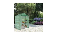 Slickblue Pipe Greenhouse with 8-Piece Grid Flower Stand - Zipper Rolling Door & Pe Cloth for Plants