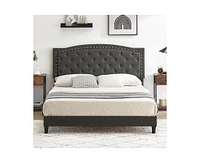 gaomon Queen Size Bed Frame with Button Tufted Headboard, Mattress Foundation, Easy Assembly, No Box Spring Needed